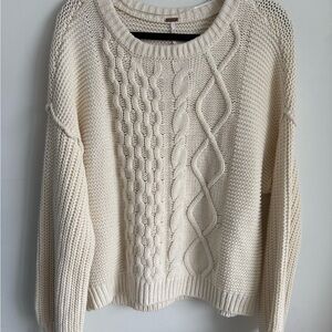 Free People Dream Cable Knit Sweater | Oversized Cream Cozy Boho